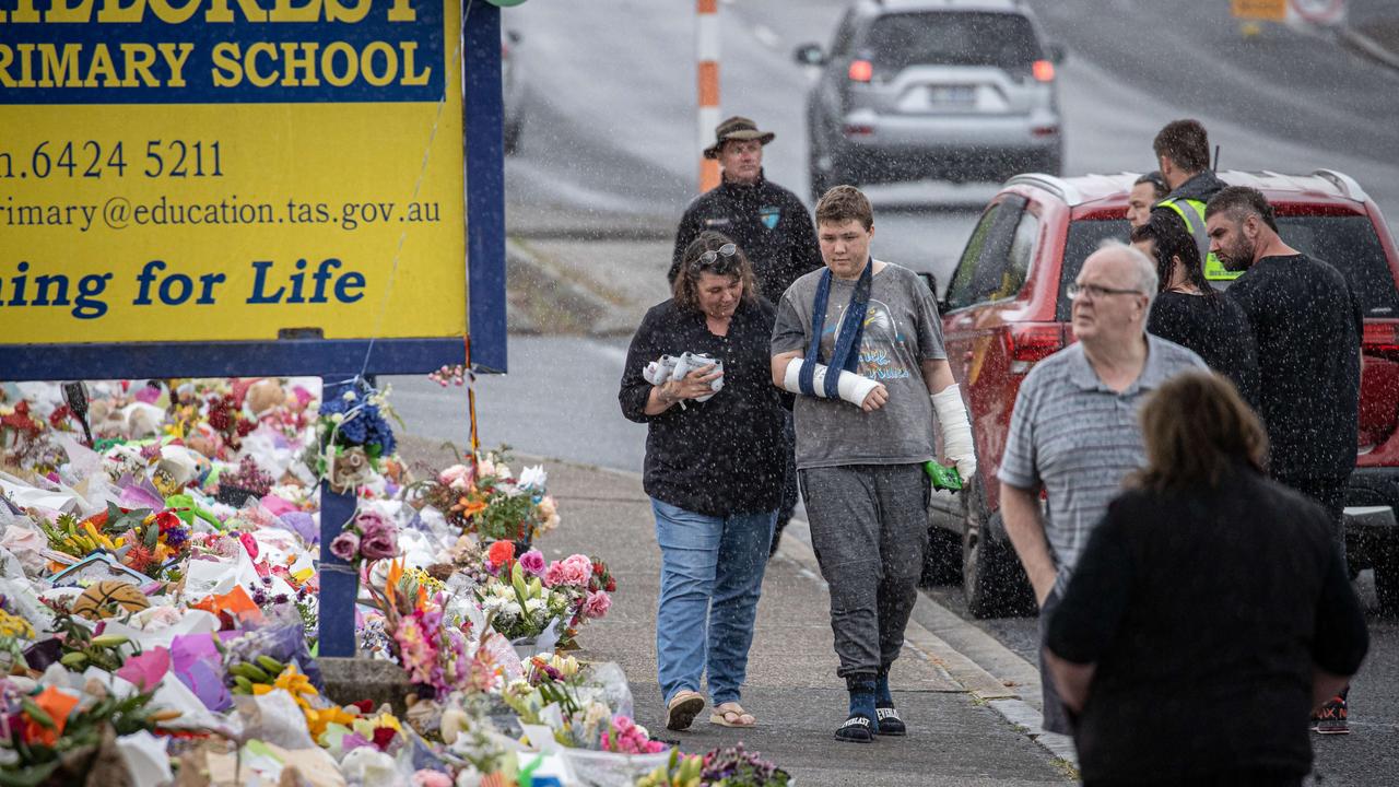 Beau Medcraft, one of the surviving children visited the memorial with his parents. Picture: Jason Edwards