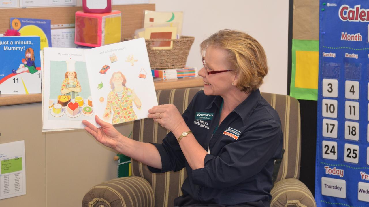 St Mary's Kindergarten director and teacher Marie Sullivan reads a book to the children and their guardians at St Mary's Kindergarten. Photo Michael Cormack / Warwick Daily News