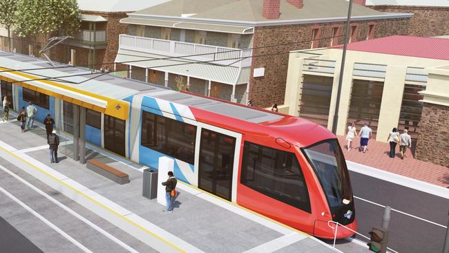 An artist impression of the tram going down O’Connell Street in North Adelaide.