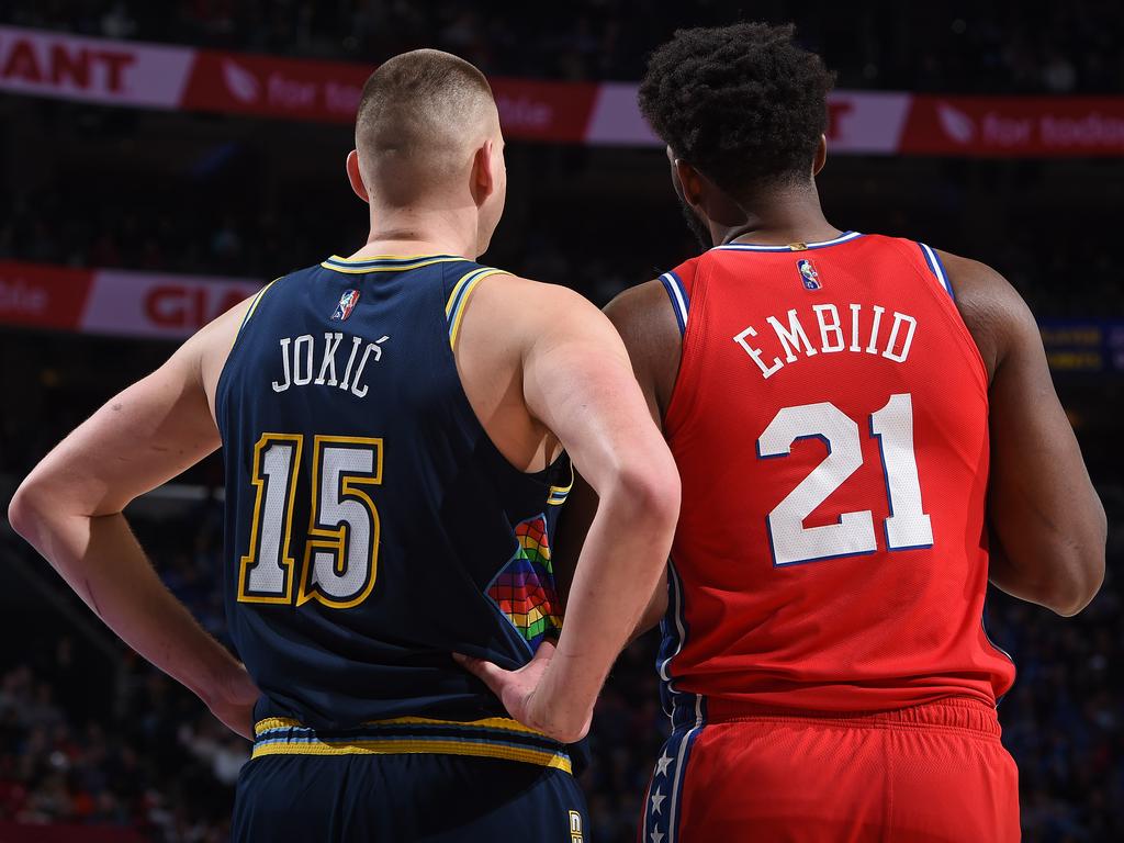 Battle of the big men: Nikola Jokic and Joel Embiid are this season’s leading contenders for the NBA’s MVP award. Picture: David Dow/NBAE via Getty Images