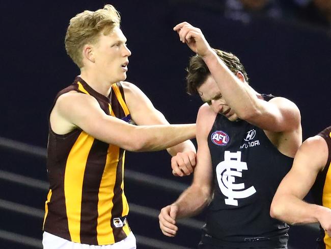 Jed Lamb (right) got under James Sicily’s skin. (Photo by Scott Barbour/Getty Images)