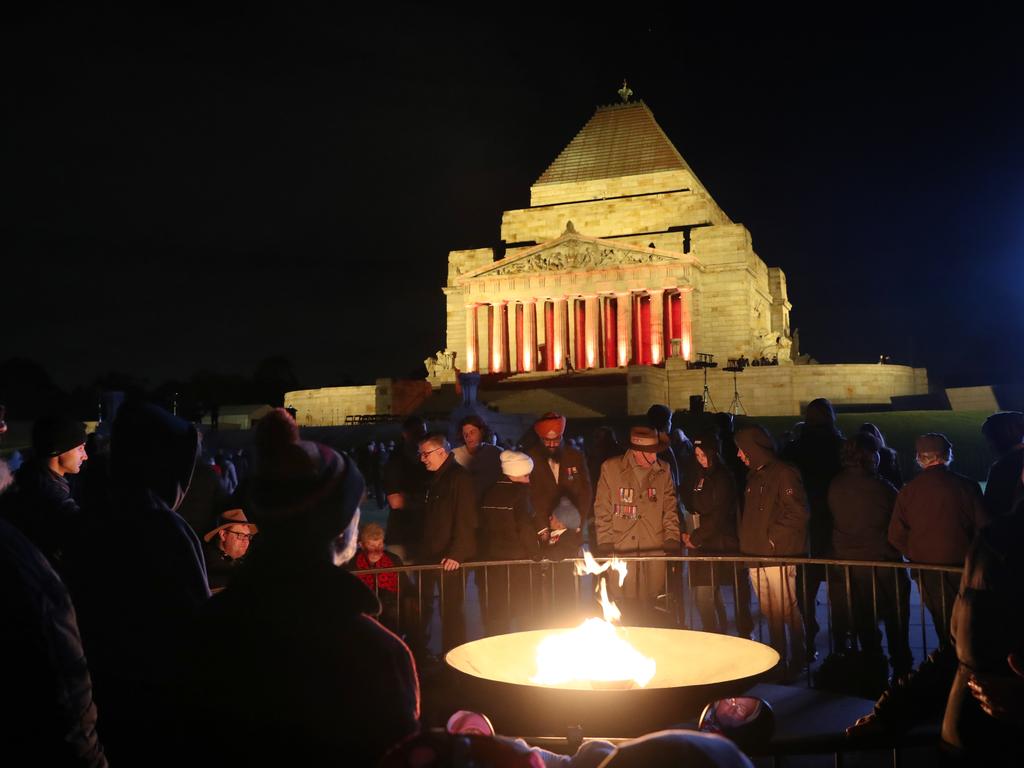 About 40,000 attended the dawn service at the Shrine of Remembrance in Melbourne. Picture: David Crosling