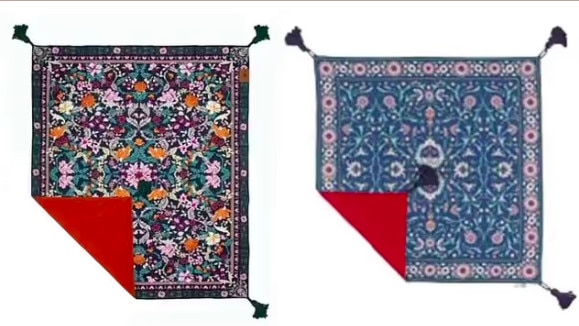 The Wandering Folk rug on the left, and Aldi version on the right. Picture: Instagram