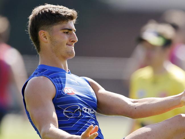 NCA. MELBOURNE, AUSTRALIA. 6th February, 2025 . North Melbourne training at Arden Street.  Harry Sheezel of the Kangaroos kicks at goal    .  Picture: Michael Klein