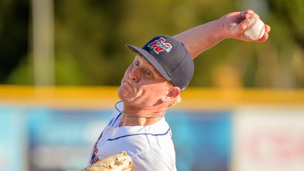 Geelong Baycats pitcher Hayden Peoples made his debut for the Melbourne Aces. Picture: Brendon Beacom.