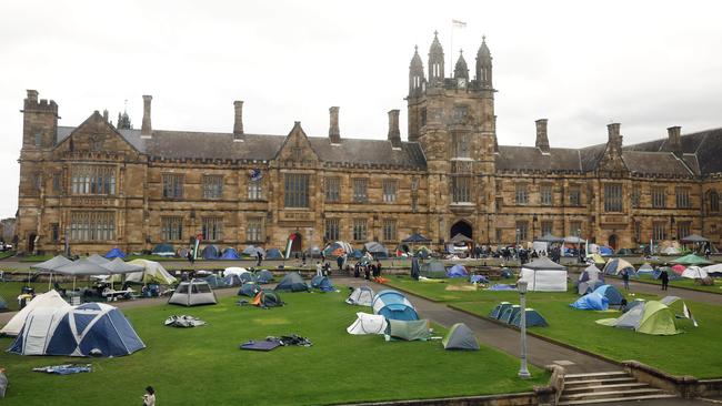 Tents set up at the pro-Palestine camp at Sydney University. Picture: Richard Dobson