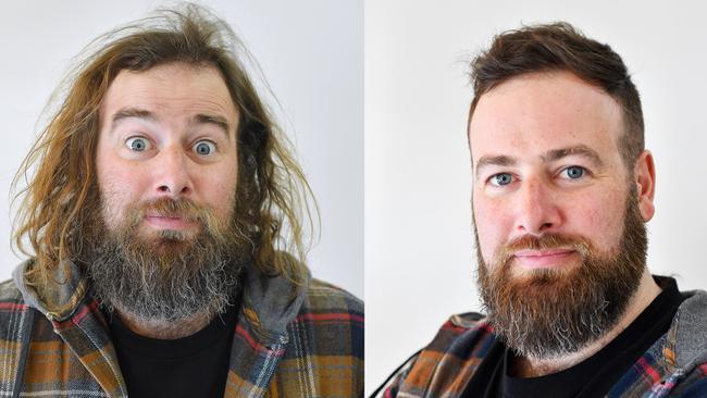 Before and after of Simon Cross. Picture: Mark Brake