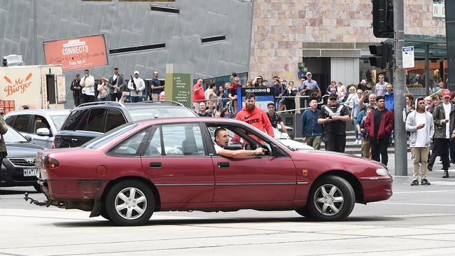 James Gargasoulas drove the car up Swanston St and then down Bourke St during his deadly rampage. Picture: Tony Gough