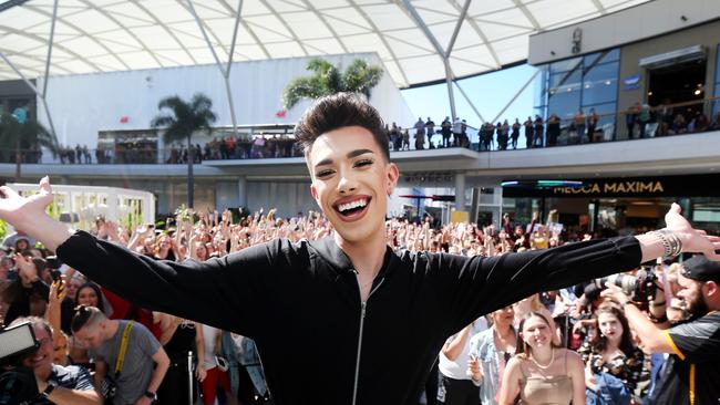 Online sensation James Charles has drawn a crowd of thousands to Pacific Fair this morning. Picture: Mike Batterham