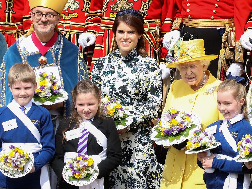 Princess Eugenie of York and Queen Elizabeth II attend the traditional Royal Maundy Service at St George's Chapel. Picture: Getty