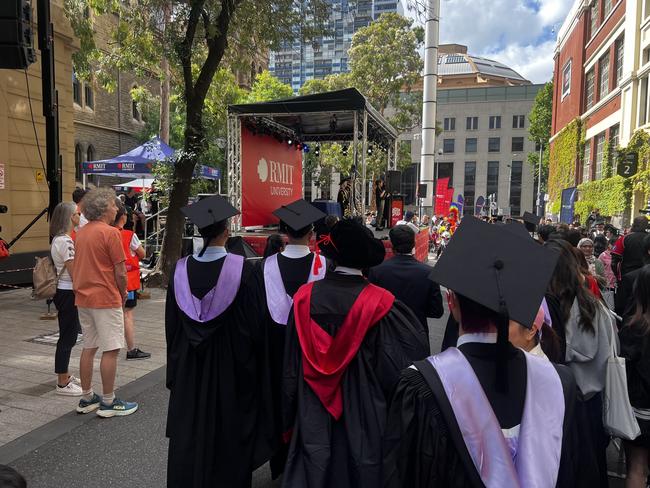 Graduates near the stage at the RMIT University graduation day on Wednesday, December 18, 2024. Picture: Jack Colantuono