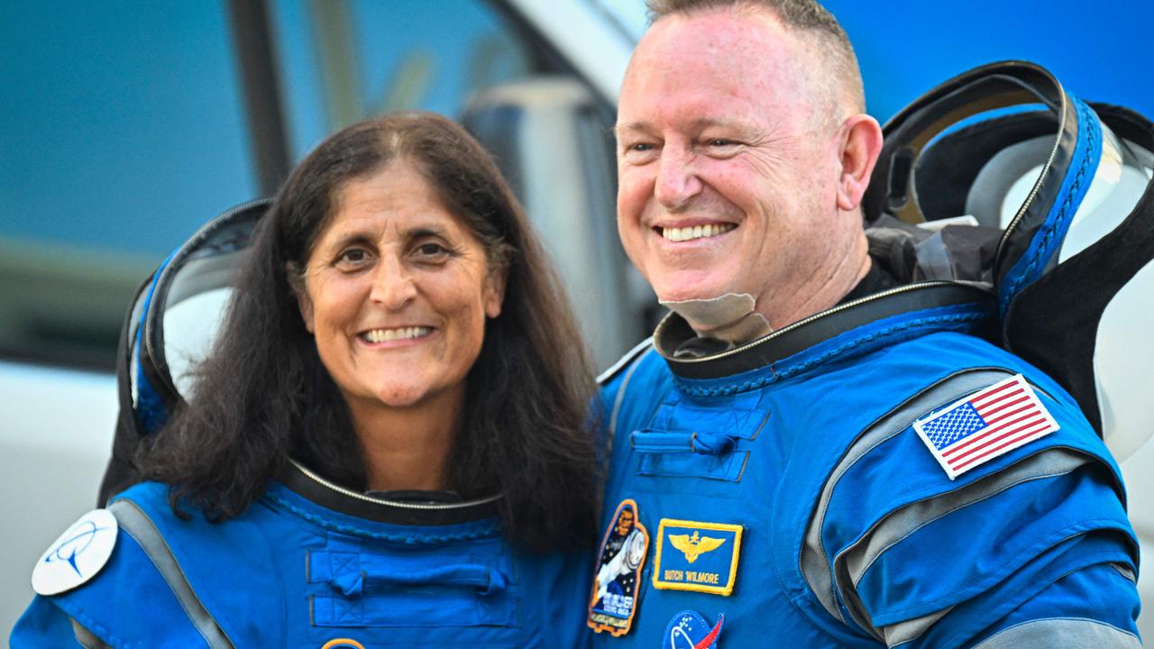 (FILES) NASA astronauts Butch Wilmore (R) and Suni Williams before they left earth. (Photo by Miguel J. Rodriguez Carrillo / AFP)