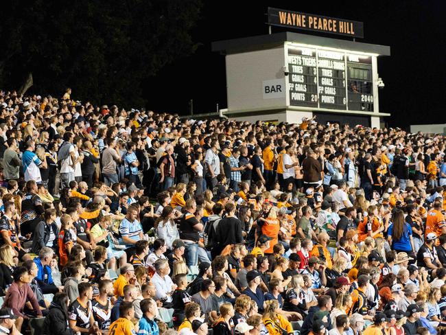 Thousands of football fans flock to Leichhardt Oval to watch the West Tigers play to Cronulla Sharks.Photo: Tom Parrish