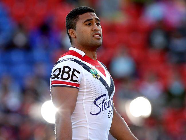 Roosters Michael Jennings during warm up for the NRL game between the Newcastle Knights and the Sydney Roosters at Hunter Stadium .Picture Gregg Porteous