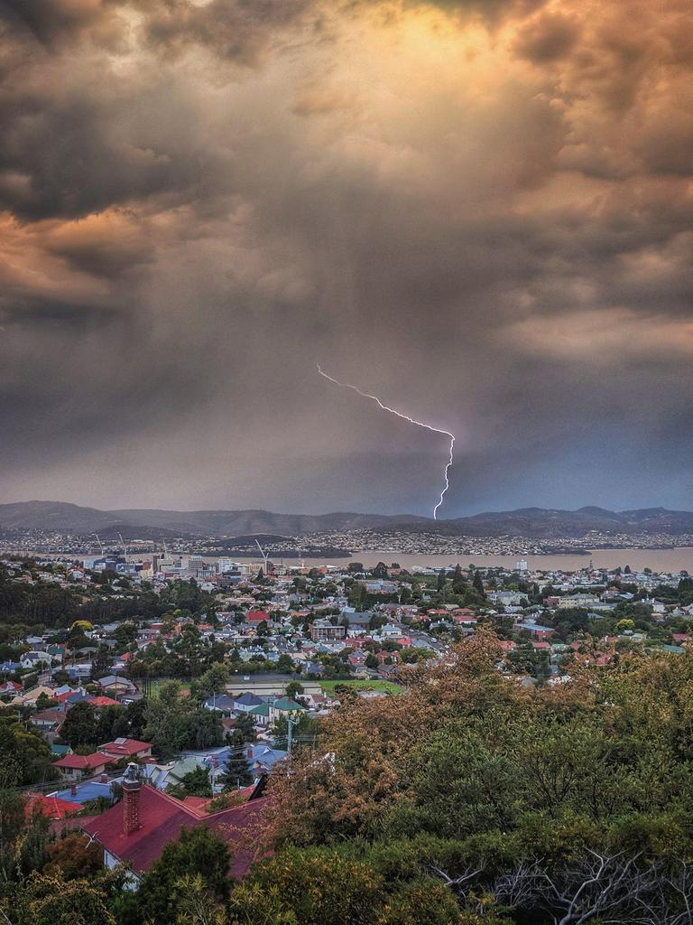 Lightning over Hobart in 2019. Photographer: Jeremy O'Wheel