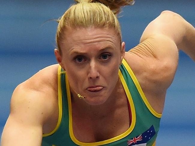 BIRMINGHAM, ENGLAND - MARCH 02:  Sally Pearson of Australia competes in the heat of the Women's 60m Hurdles during Day Two of the IAAF World Indoor Championships at Arena Birmingham on March 2, 2018 in Birmingham, England.  (Photo by Tony Marshall/Getty Images)