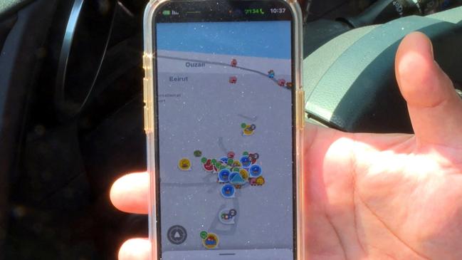 An Israeli driver’s navigation app in Tel Aviv shows his location as near Beirut in Lebanon. Picture: Reuters/WSJ