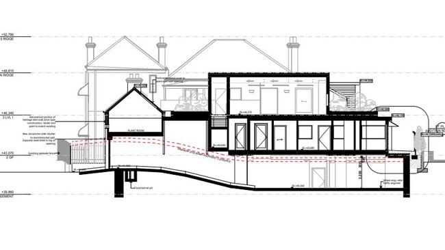 The plans for a two-storey addition at the rear of the homestead and basement parking.