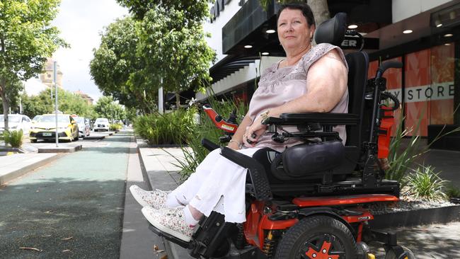 Lynne Foreman took the Addy around the CBD to highlight accessibility issues non-abled bodied people face. Picture: Alan Barber