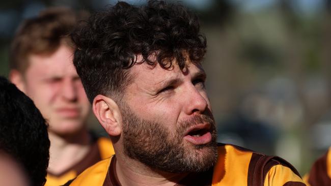 RDFNL: Lancefield v Woodend-Hesket: Josh Pound playing coach of Woodend-Hesket at Lancefield Park on Saturday July 8, 2023 in Lancefield, Australia.Photo: Hamish Blair