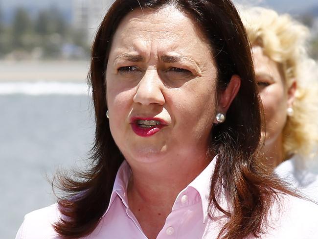 Queensland Premier Annastacia Palaszczuk and Deputy Premier Steven Miles during a press conference at the Spit on the gold Coast. Picture: Tertius Pickard