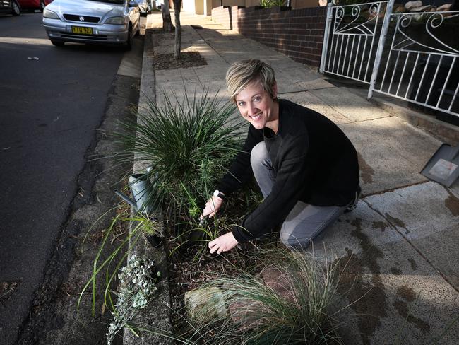 Marrickville resident Julia Shingleton has taken up the Inner West Council’s “Adopt a Verge” program outside out her. Picture: Toby Zerna