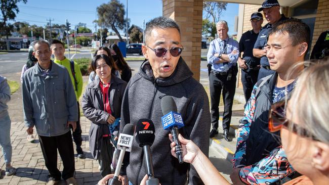 Jack Shi, a parent of one of the teenagers, speaks to the media. Picture: Mark Stewart