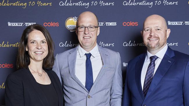 (From left) Coles corporate and indigenous affairs general manager Sally Fielke, Andrew Bell from Mountain Blue at Tabulam NSW and Coles fresh produce general manager Craig Taylor.