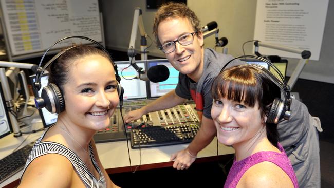 Sports stars Becchara Palmer and Anna Meares with Australian Radio School owner Sean Craig Murphy in the Mix 102.3 studios.