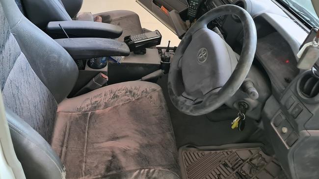 White residue from the fire extinguisher was left on the inside of the car.