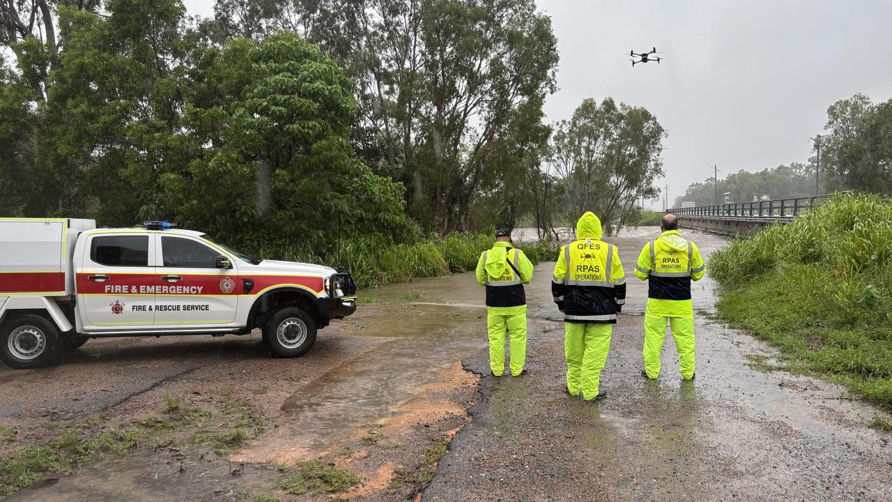 A Queensland Fire Department pilots operating a Remotely Piloted Aircraft Systems (RPAS), more commonly referred to as a drone, during response and recovery efforts in the ongoing North Queensland flood disaster. Picture: QFD