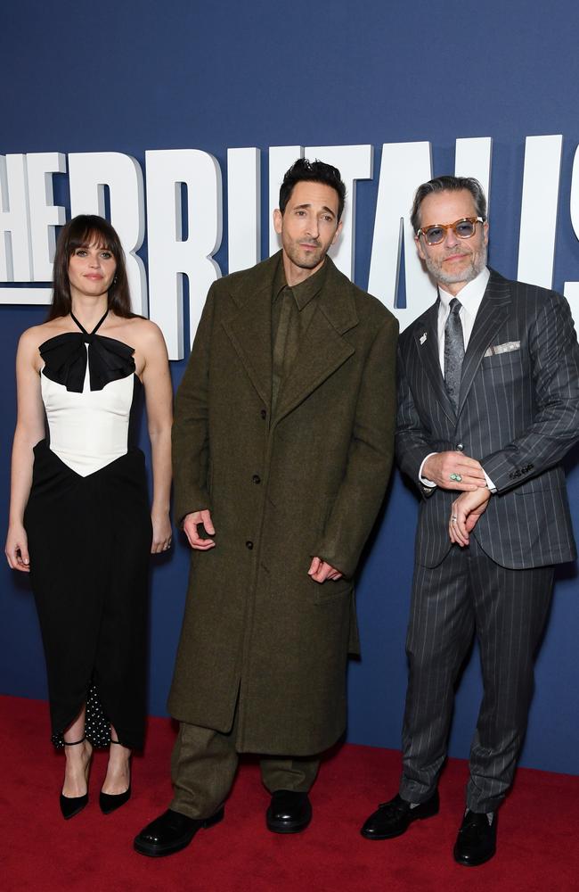 Felicity Jones, Adrien Brody and Guy Pearce of The Brutalist. Picture: Getty Images