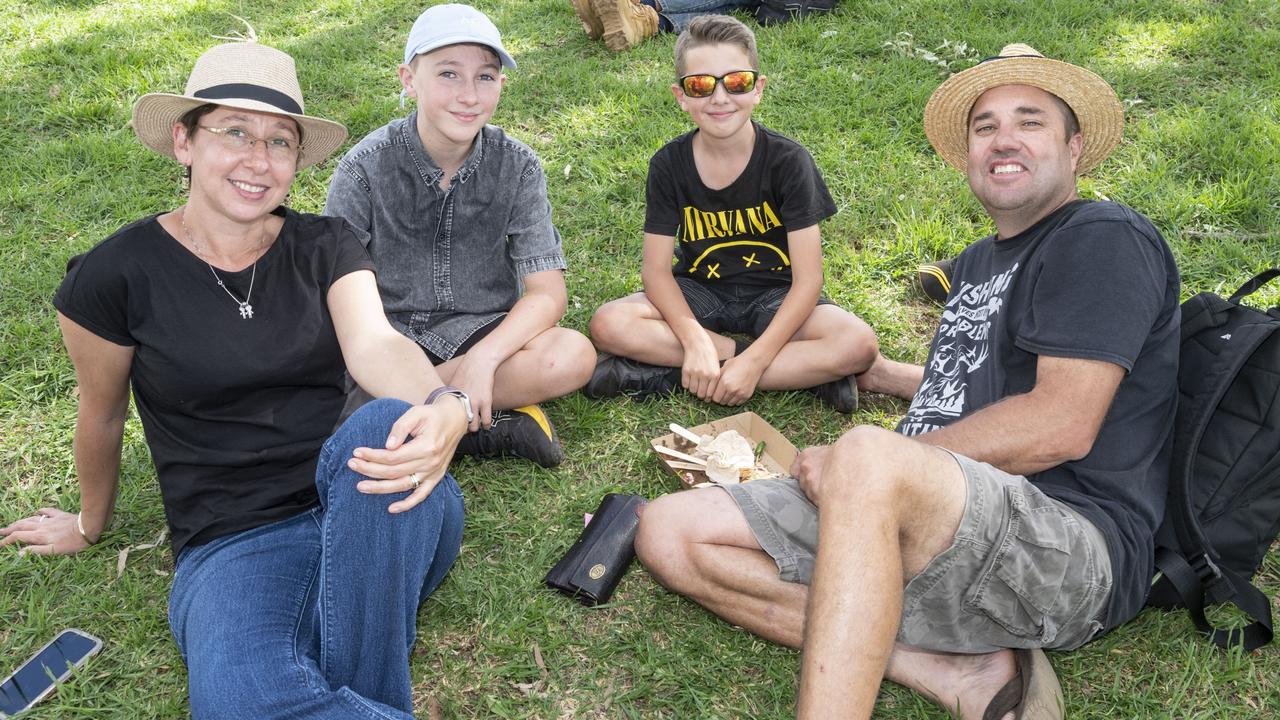 (from left) Stella, Thomas, Willem and Willem Rossouw. Meatstock 2023 at Toowoomba Showgrounds. Saturday, April 15, 2023. Picture: Nev Madsen.