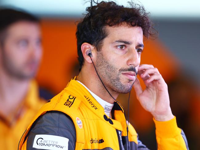 ABU DHABI, UNITED ARAB EMIRATES - NOVEMBER 19: Daniel Ricciardo of Australia and McLaren prepares to drive in the garage during final practice ahead of the F1 Grand Prix of Abu Dhabi at Yas Marina Circuit on November 19, 2022 in Abu Dhabi, United Arab Emirates. (Photo by Mark Thompson/Getty Images)