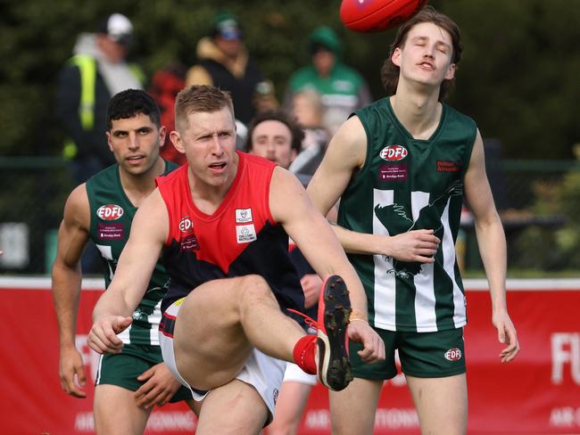 EDFL: Tullamarine’s Shaun McKernan snaps at goal. Picture: Hamish Blair