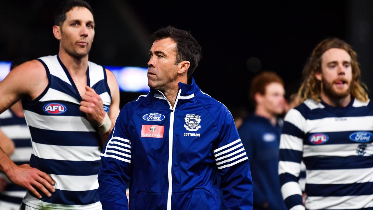 Harry Taylor’s 250th match had a sorry ending with Chris Scott’s team a shadow of their 2019 selves. Pic: Getty Images