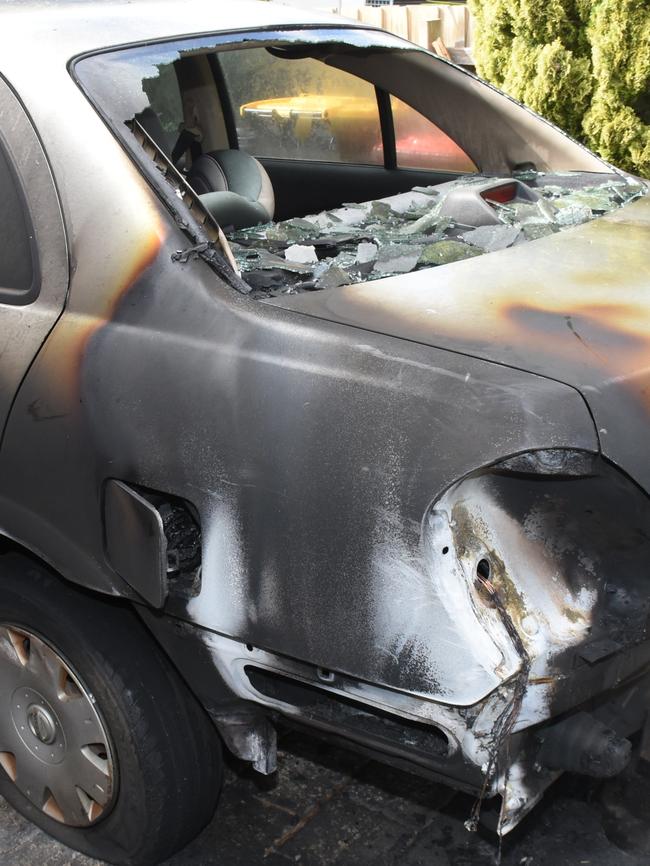 Burnt out cars following arson attack ordered by the Rebels bikie.