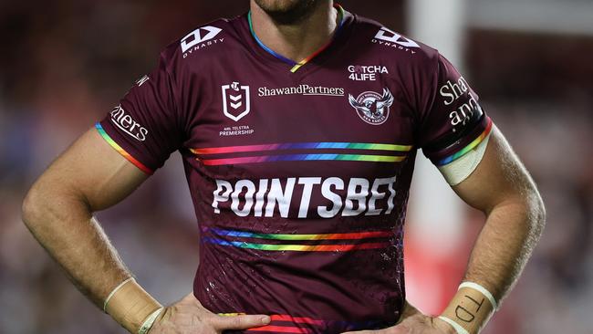 The Manly Sea Eagles rainbow pride jersey. Picture: Cameron Spencer/Getty Images