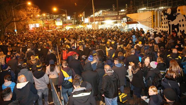 A massive crowd outside Richmond station after the game. Picture: Yuri Kouzmn