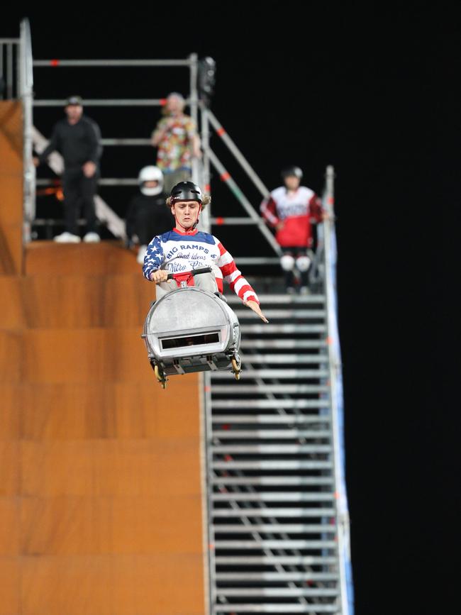 Nitro Circus at Kardinia Park on March 7, 2022. Stunts, crowd reactions, fireworks, plenty of colour. Picture: Mark Wilson