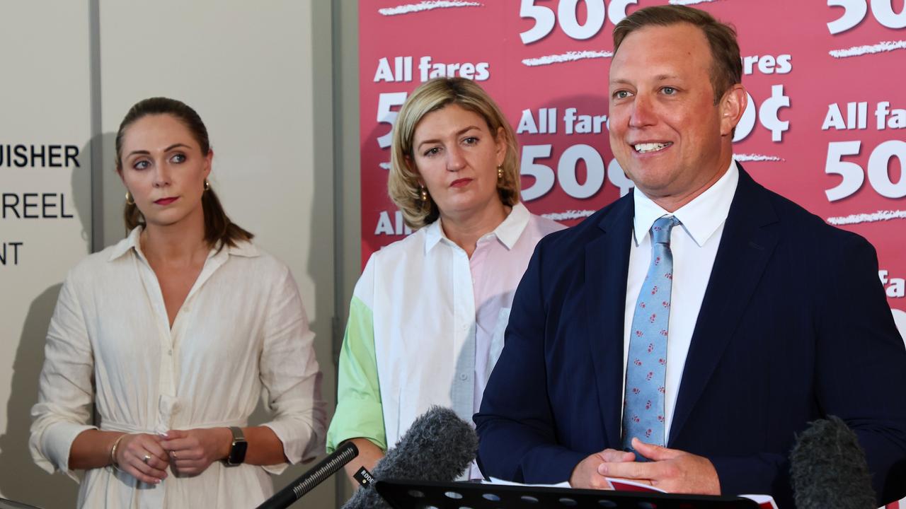 Former premier Steven Miles with then ministers Meaghan Scanlon (left) and Shannon Fentiman