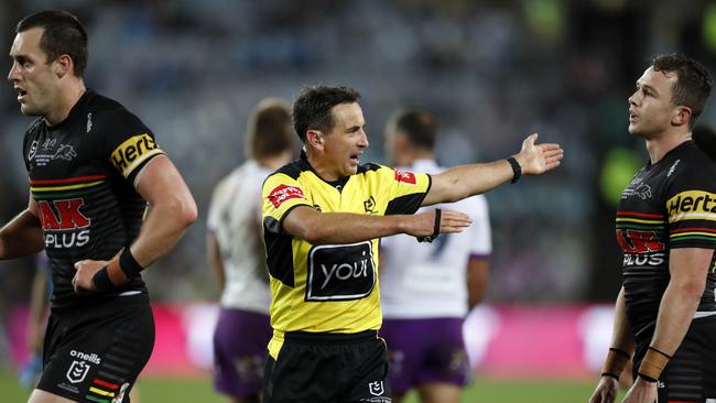 Referee Gerard Sutton during the NRL Grand Final between the Penrith Panthers and Melbourne Storm at ANZ Stadium, Homebush. Picture: Jonathan Ng