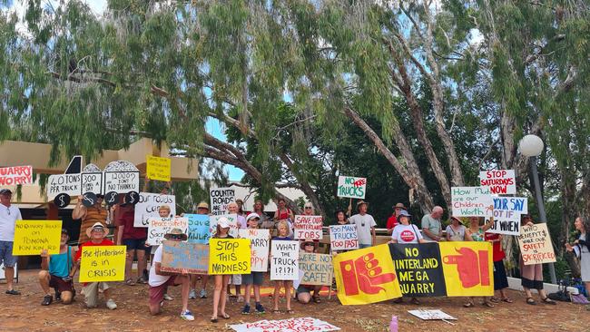 Kin Kin quarry truck protesters vent their frustrations outside Noosa Council in December 2020.