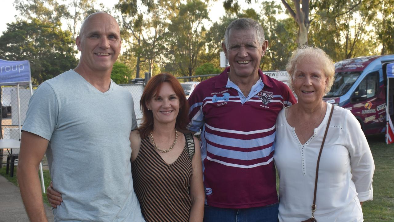 Josh, Belinda, John Snr and Jan Bidgood at the Capras versus Comets Legends game at Rugby Park, Rockhampton, on October 26, 2024.
