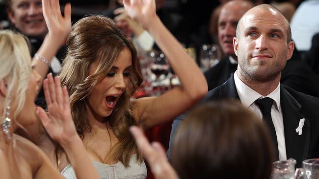 Rebecca reacts as Chris Judd wins the 2010 Brownlow Medal.