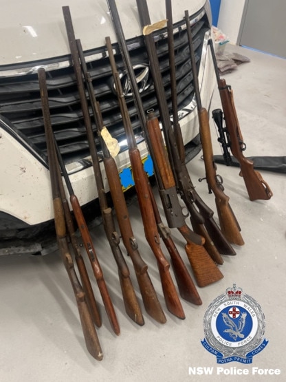 Fifteen firearms were found inside the van, allegedly stolen from the home. Picture: NSW Police