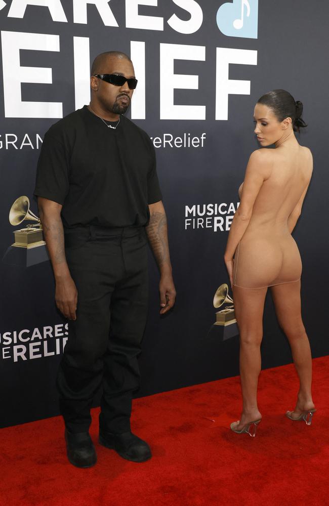 Kanye West and Bianca Censori on the red carpet at the Grammys. Picture: Getty Images via AFP