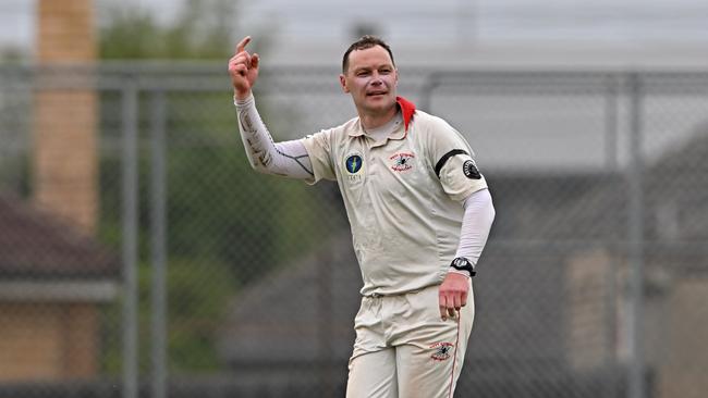 Michael Rosendale celebrates a wicket. Picture: Andy Brownbill