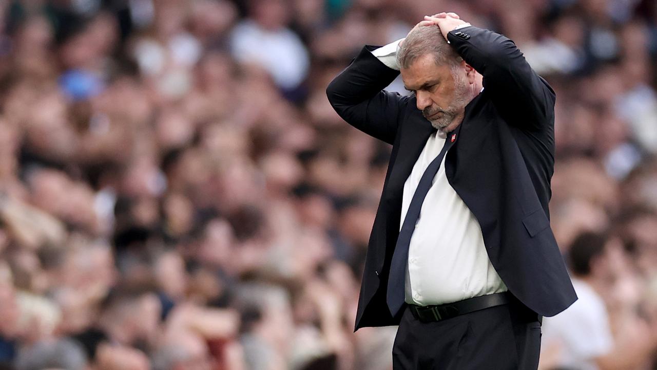 Ange Postecoglou reacts during the Premier League match between Tottenham Hotspur and Liverpool FC. (Photo by Ryan Pierse/Getty Images)