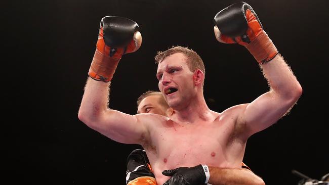Jeff Horn celebrates WBO Welterweight Championship win, defeating Gary Corcoran. Picture: Chris Hyde/Getty Images